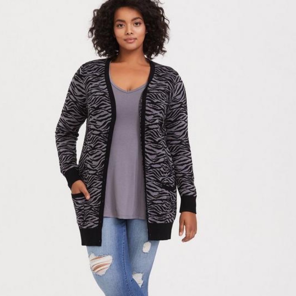 Torrid Dark Grey Zebra Jacquard Boyfriend Cardigan